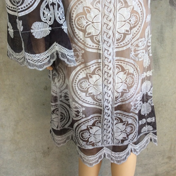 🌸 ROBE OMBRE LACE BELL SLEEVE KAFTAN DUSTER BOHO FESTIVAL BOHEMIAN MIDI KIMONO - Picture 5 of 8